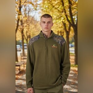 Mossy Oak Men's Size Large Qrt Zip Pull Over Fleece Hoodie